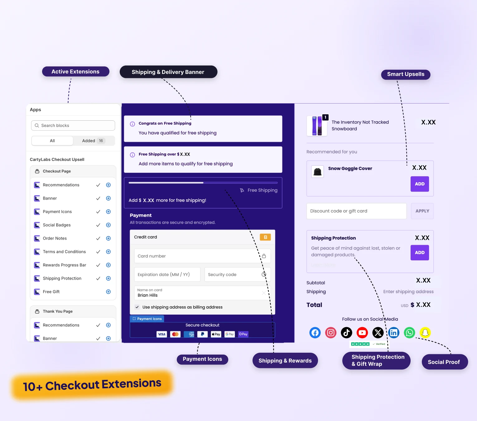Cartylabs Checkout Customizer with trust badges and upsells